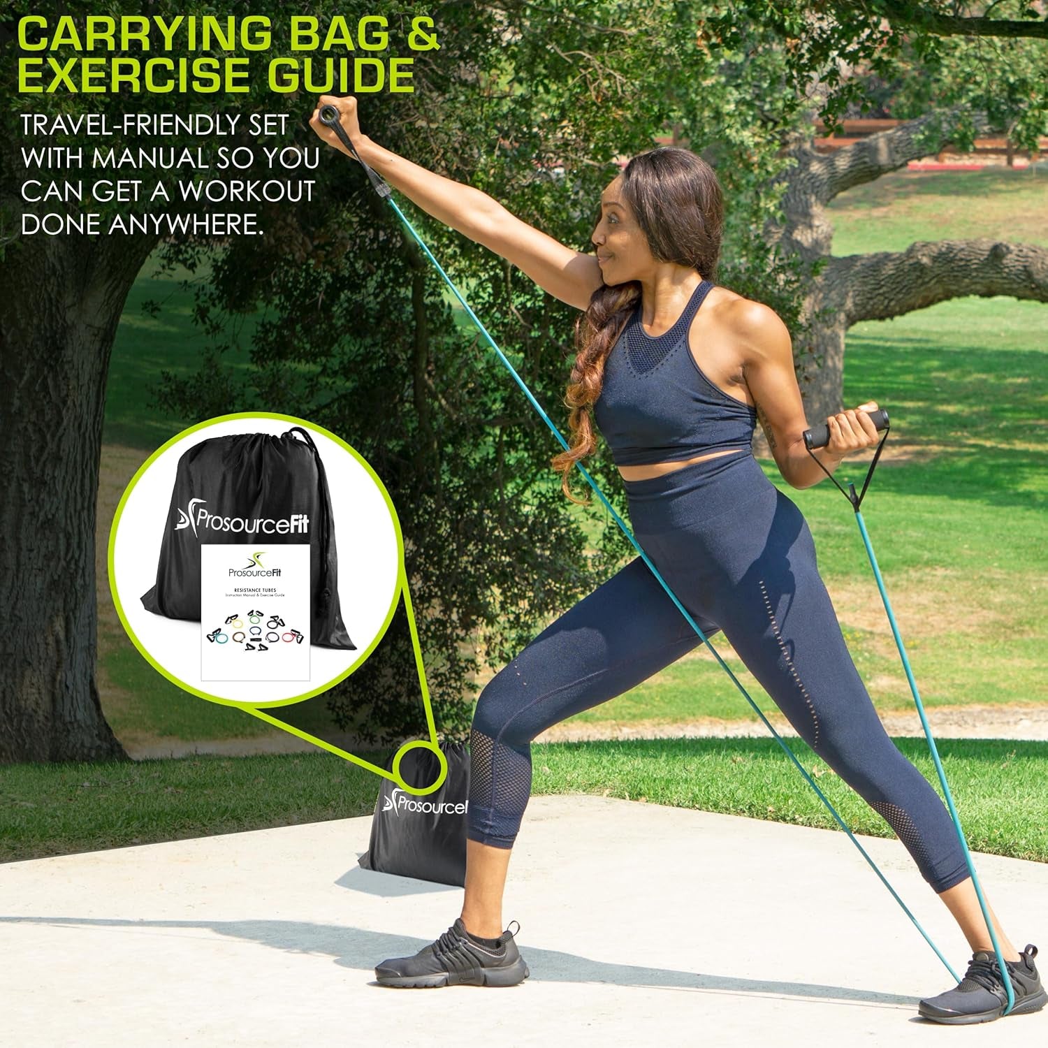 Single Stackable Resistance Bands with Door Anchor and Exercise Guide, 16-20 LB, Heavy Duty Fitness Tube for Full-Body Exercises and Home Workouts, Black