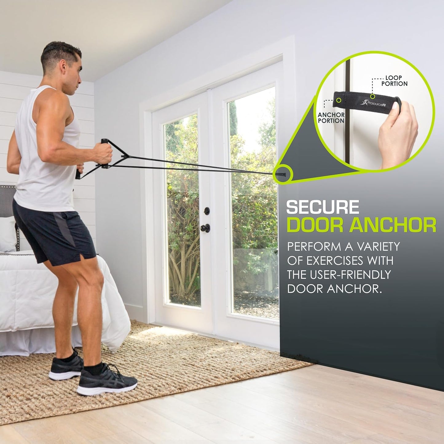 Single Stackable Resistance Bands with Door Anchor and Exercise Guide, 16-20 LB, Heavy Duty Fitness Tube for Full-Body Exercises and Home Workouts, Black