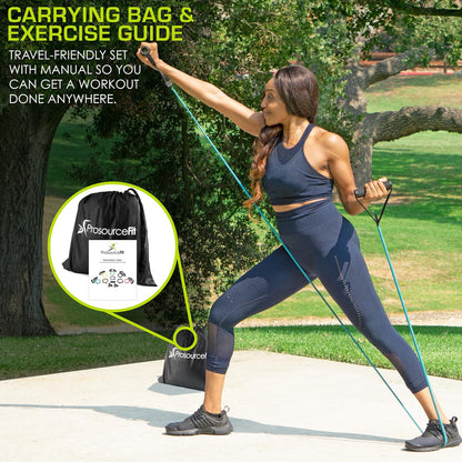 Single Stackable Resistance Bands with Door Anchor and Exercise Guide, 16-20 LB, Heavy Duty Fitness Tube for Full-Body Exercises and Home Workouts, Black